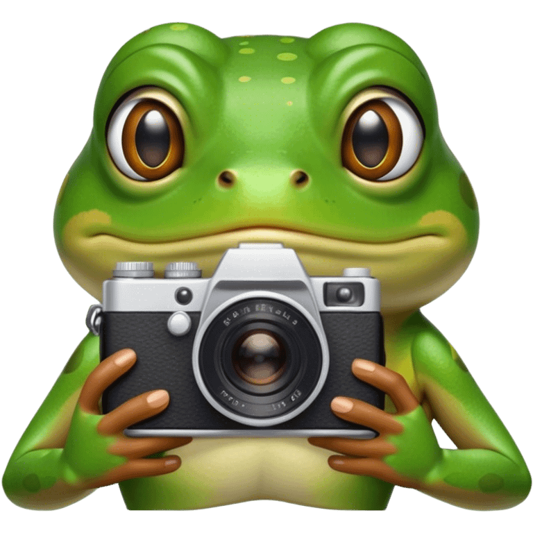 add a camera and make the frog little tensed emoji