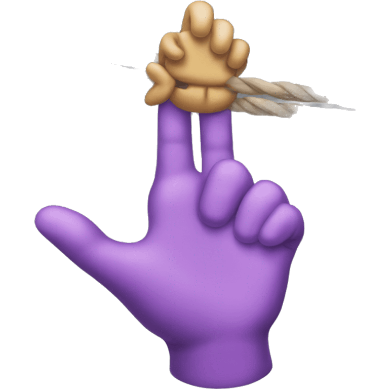 the hand of the puppeteer that holds the doll on strings tied to the fingers emoji