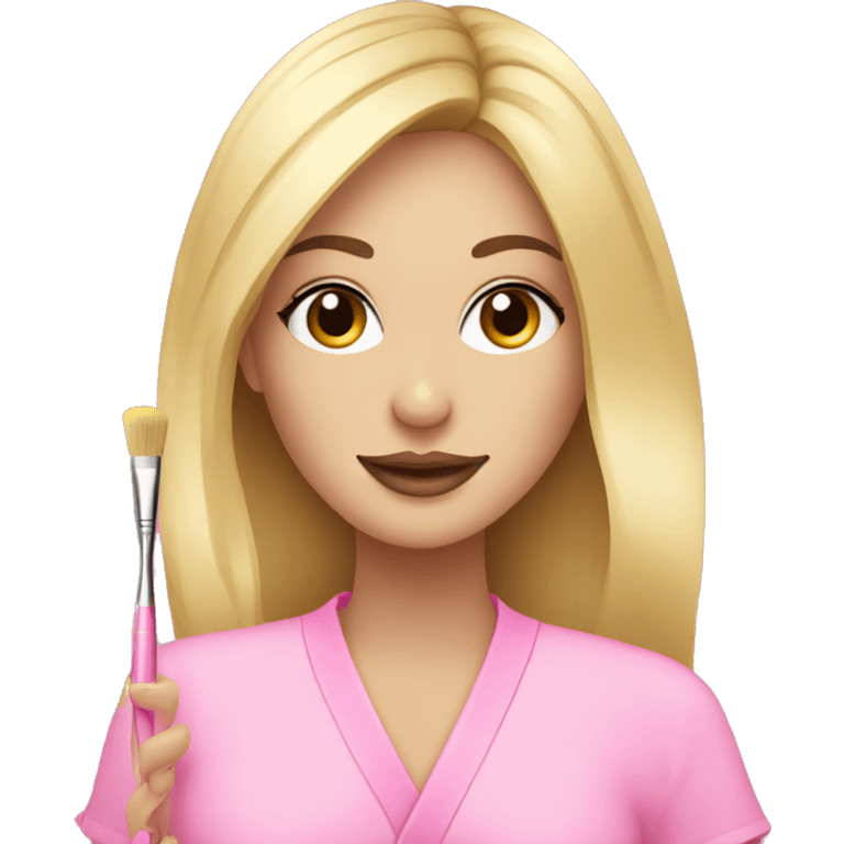 Blonde Esthetician wearing pink holding a fan brush emoji