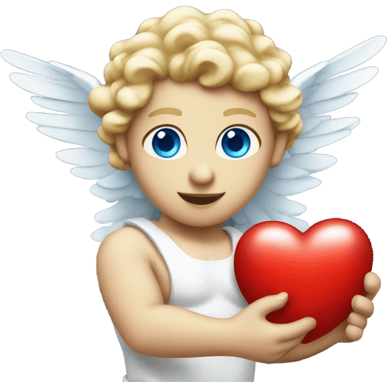 Photo of flying pale cupid with blue eyes and red heart arrow  emoji