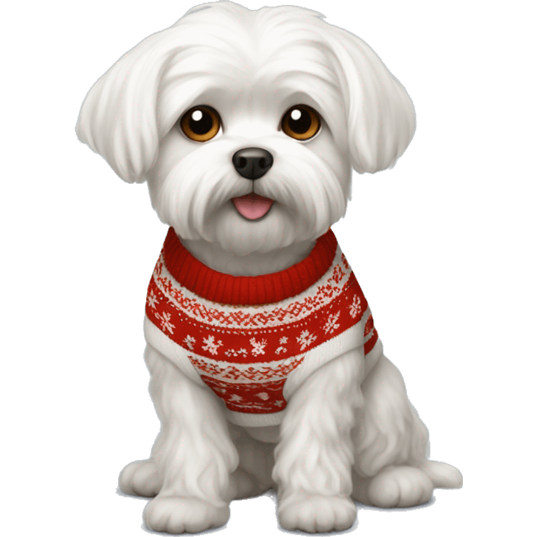 Maltese dog in Christmas sweater  emoji