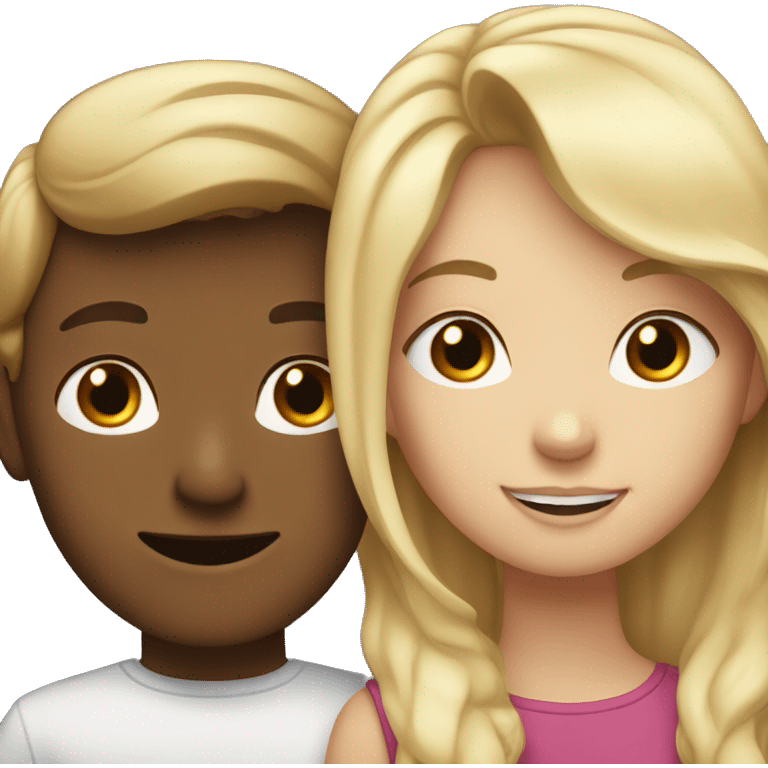 brown haired girl hugged a blonde haired boy  emoji