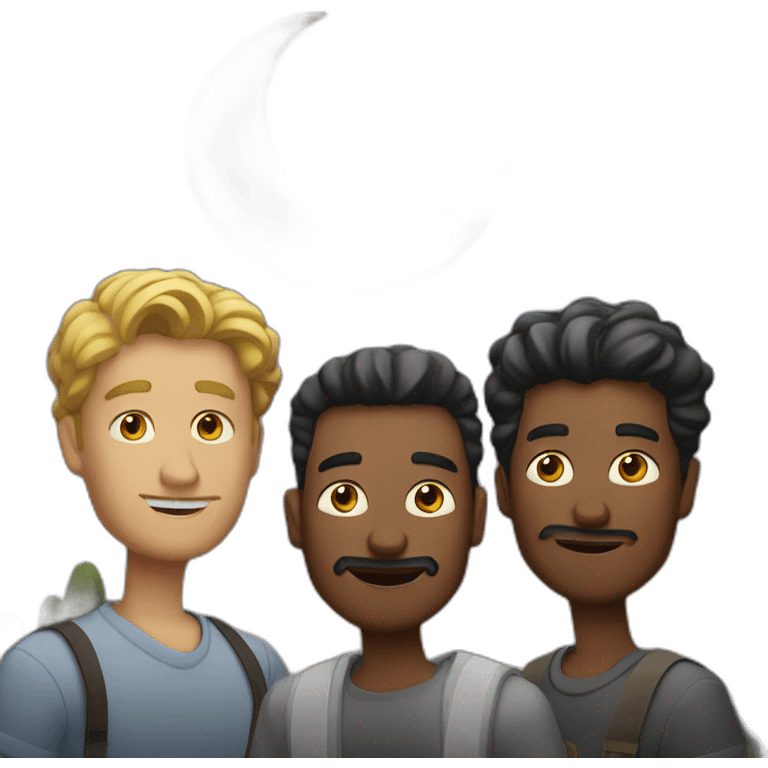 two white guys and a chicano looking at the moon emoji