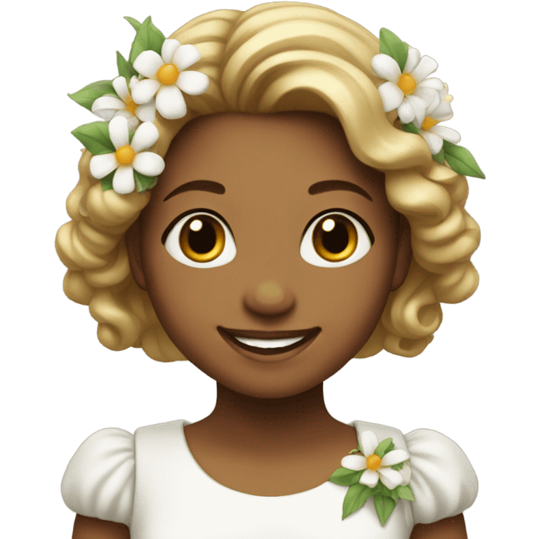 smiling girl in white dress with flowers  emoji