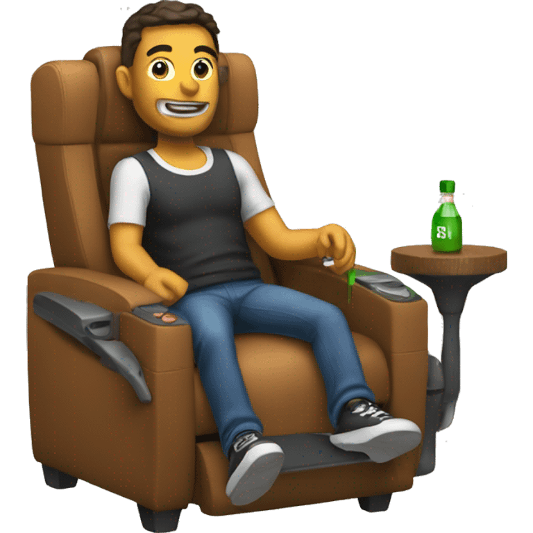 guy in gaming chair with arm rests holding a bottle emoji