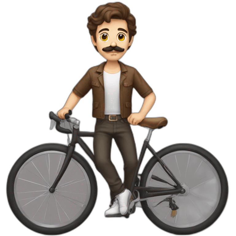 young Man with handlebar moustache on a bike,brown hair and brown moustache emoji