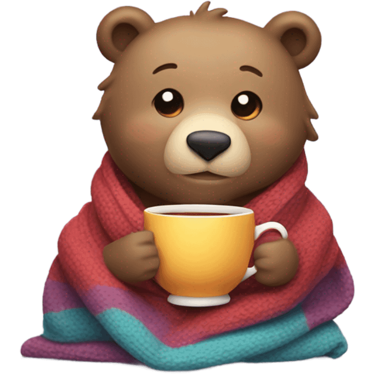 Cozy bear in a blanket drinking tea emoji