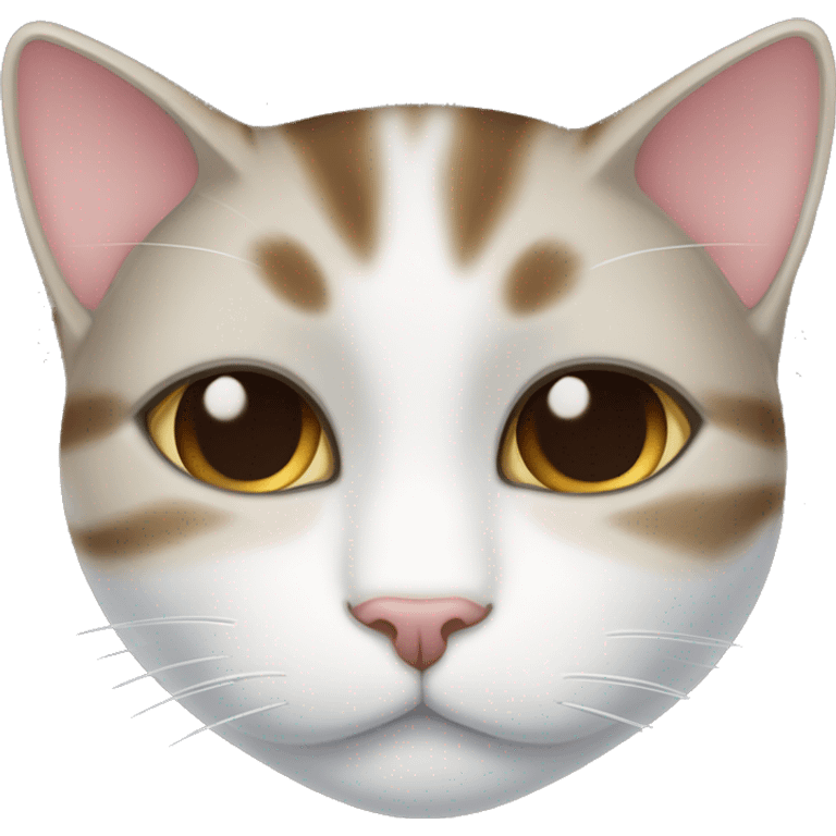 Sleeping White cat with dark brown tabby tail and dark brown tabby on forehead middle parted, white ears. emoji