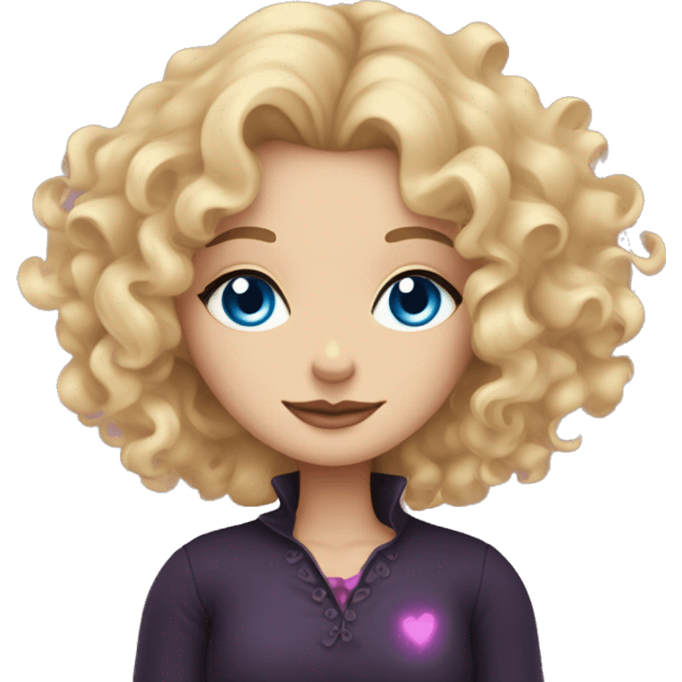 Blonde curly hair Blue eyed woman who is witchy by on and pink hearts  emoji