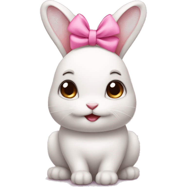 a cute rabbit with a pink bow on its head emoji