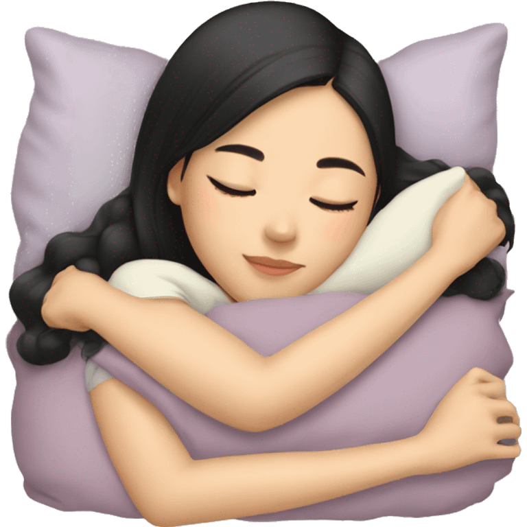 Asian girl with black hair napping emoji