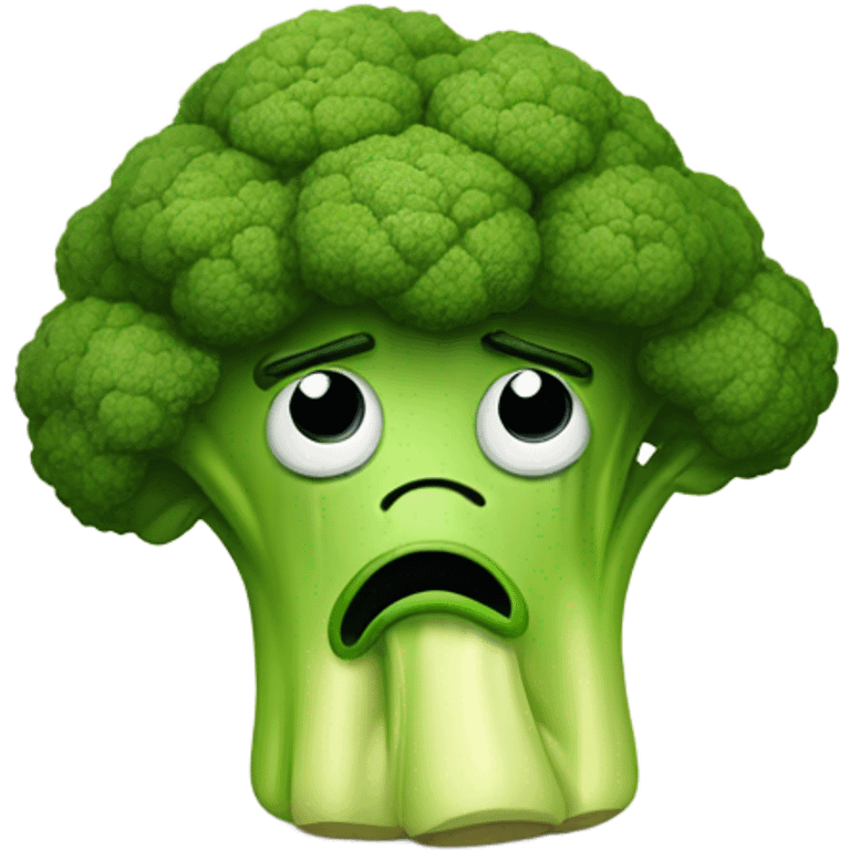 A sad broccoli with downcast eyes and a trembling lip looks upset, as if saying goodbye. emoji