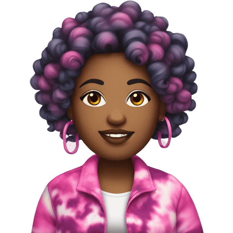 Pretty Plus size black woman with pink curly hair and a tie dye jacket  emoji