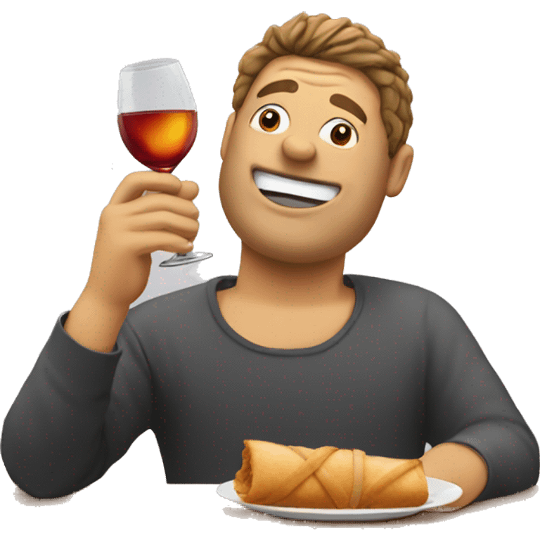 Guy drinking wines and eating egg roll emoji