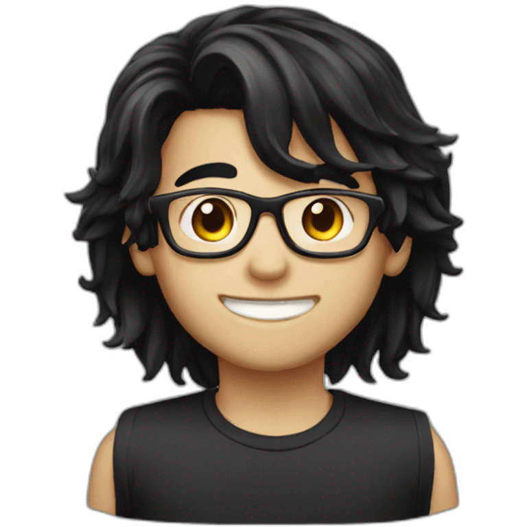 glasses black long hair happy boy emoji