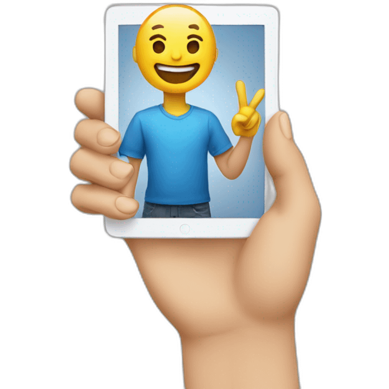 person holding an ipad, while pointing to it emoji