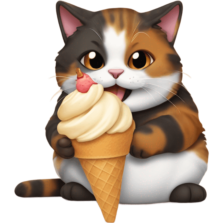 Fat Tortishell cat eating ice cream emoji