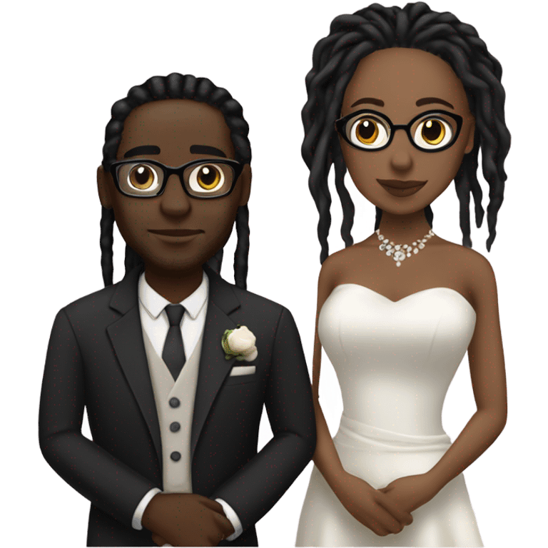 black couple with locs light skin male with long black locs dark skin female glasses wedding emoji