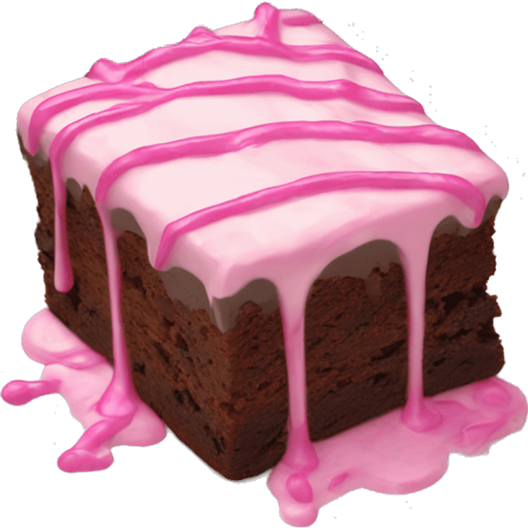 Chocolate brownie with pink drizzle icing emoji