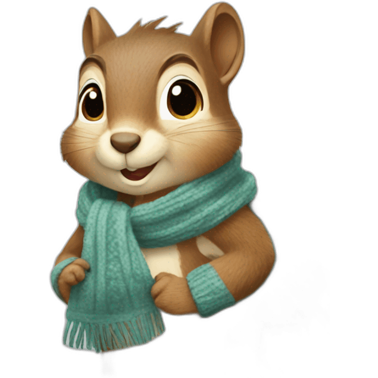 squirrel wearing scarf in winter with sign text "Buenos Días" emoji