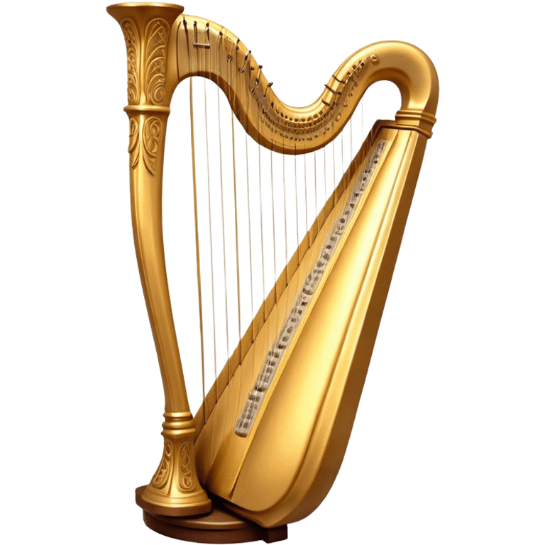 Cinematic Realistic Harp, a grand golden harp with intricately carved details, delicate strings shimmering under soft candlelight, rich wood tones adding warmth, a musician’s gentle fingers plucking a note, glowing with an ethereal and majestic aura. emoji