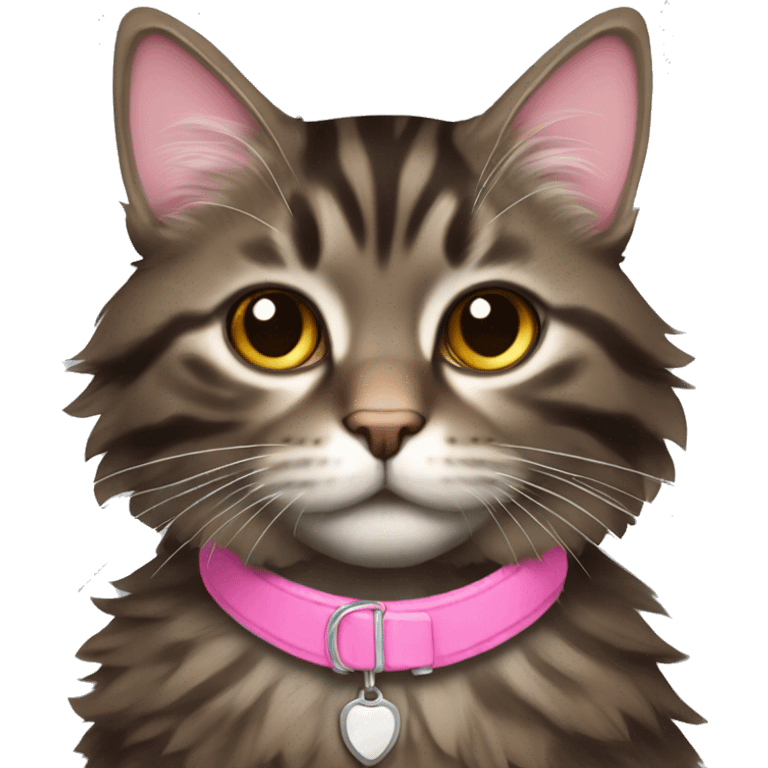 Fluffy dark brown tabby pink collar emoji