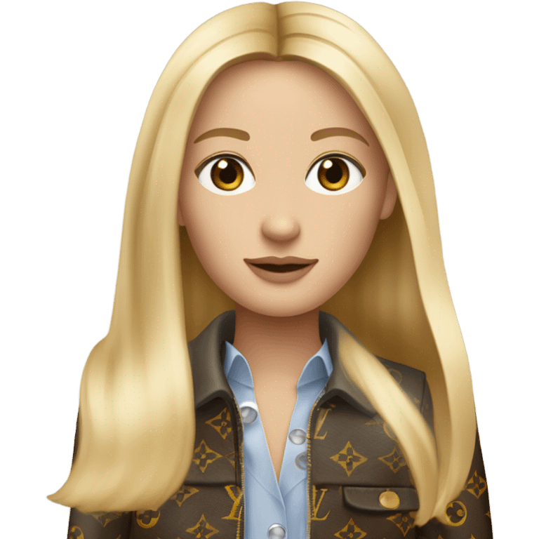 Blonde with long straight hair, grey eyes and Louis Vuitton  emoji