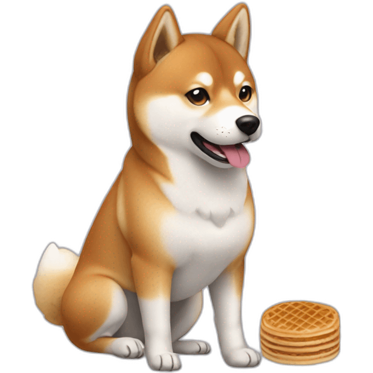 Shiba Inu with a blue bottle coffee and waffle emoji