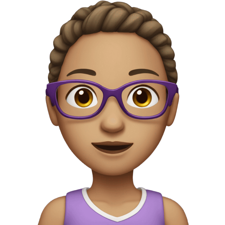 girl with purple glasses, brown hair, pinytail, white skin emoji