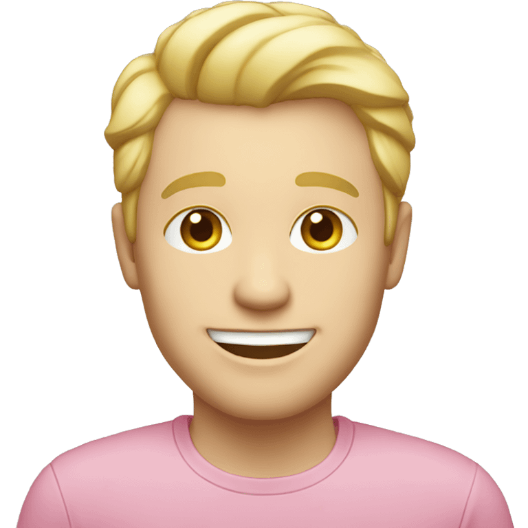 blonde, smiling man, pink shirt, pale skin emoji