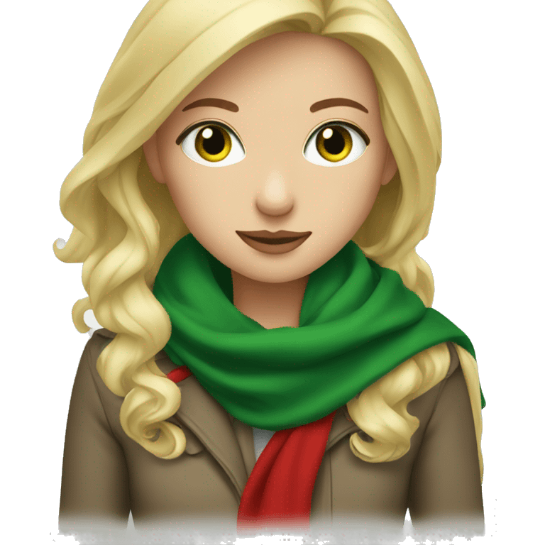 cold blonde girl with green eyes red scarf  emoji