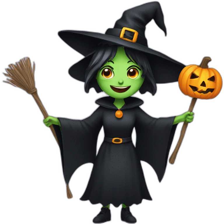 A witch that is holding a sign reading Happy Halloween  emoji