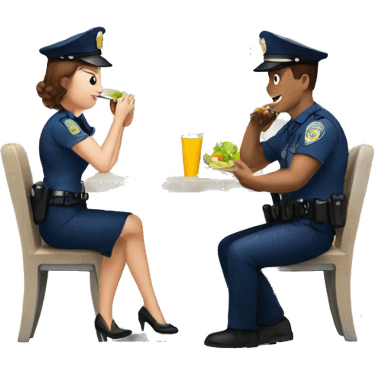 police man and woman sitting at a table, eating lunch emoji