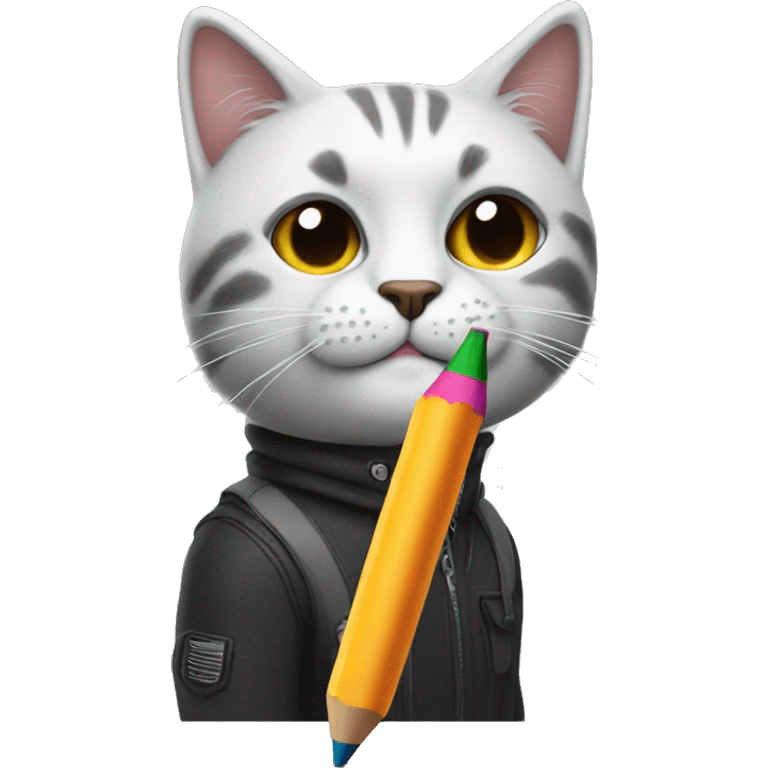 cool cat with a crayon emoji