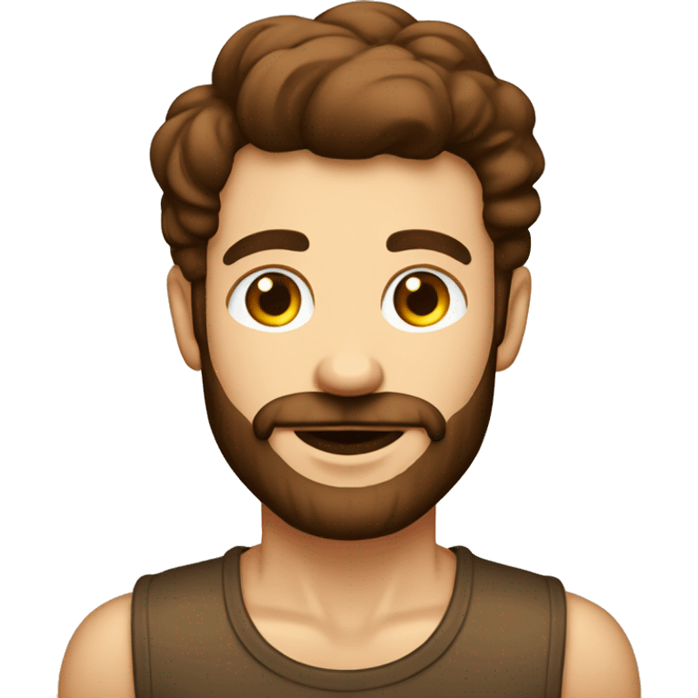 homem branco com barba castanha blusa regata com um copo café emoji