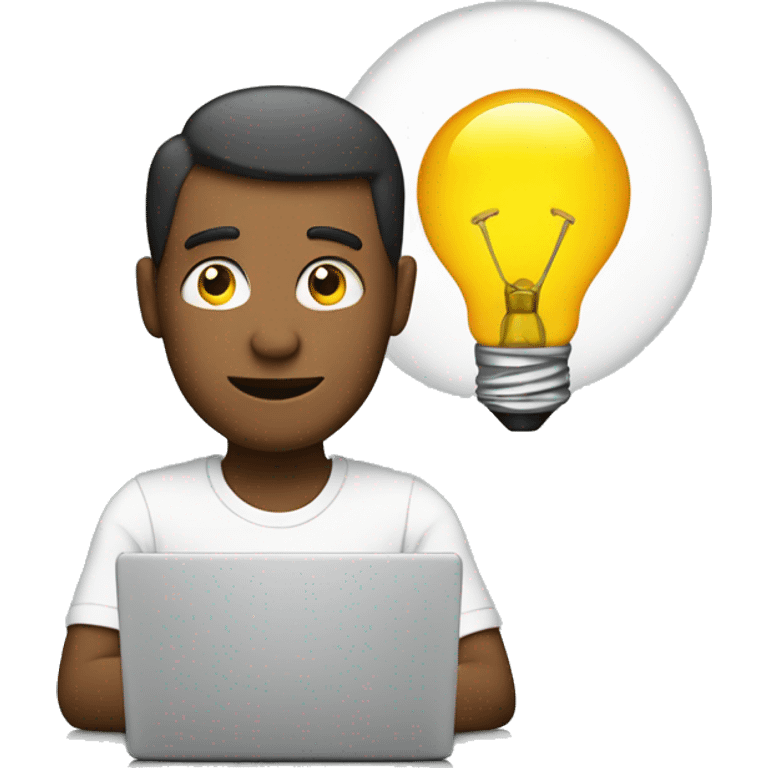 man with laptop and light bulb above head emoji