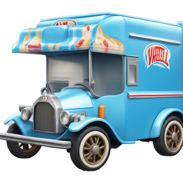 Hot wheels style, ice cream truck from 1912 with wide mag wheels, blue, no ice cream on top of truck emoji