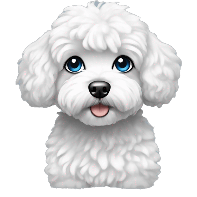 Maltipoo, black and white hair, blue eyes, anime style emoji