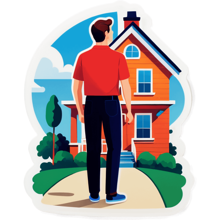 A man looks at two opposite houses with nice front yards emoji