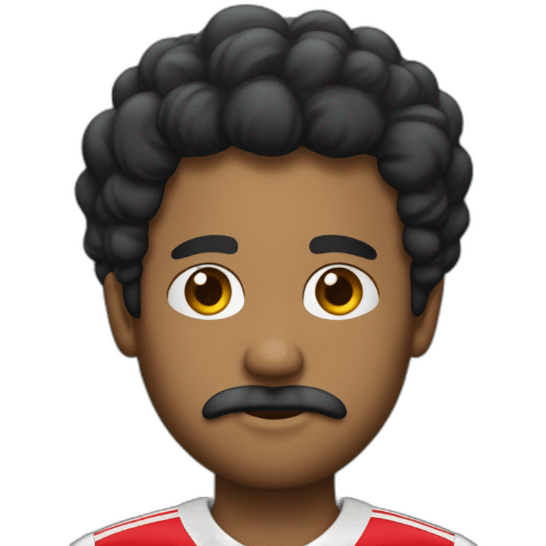 crie um emojii com um jovem pardo de cabelo preto e bigode preto com a camisa do sao paulo emoji