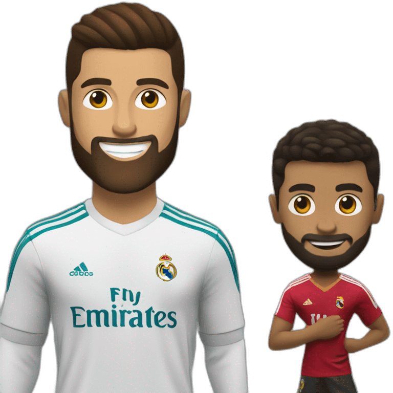 little brown man with a beard next to the great Cristiano Ronaldo playing football in the real madrid emoji