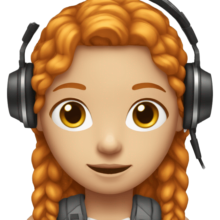 ginger girl with a headset microphone and black eyes emoji