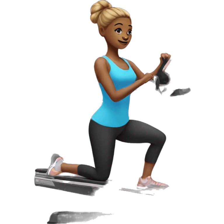 A girl in a Lagree workout and cute outfit on a microformer  emoji