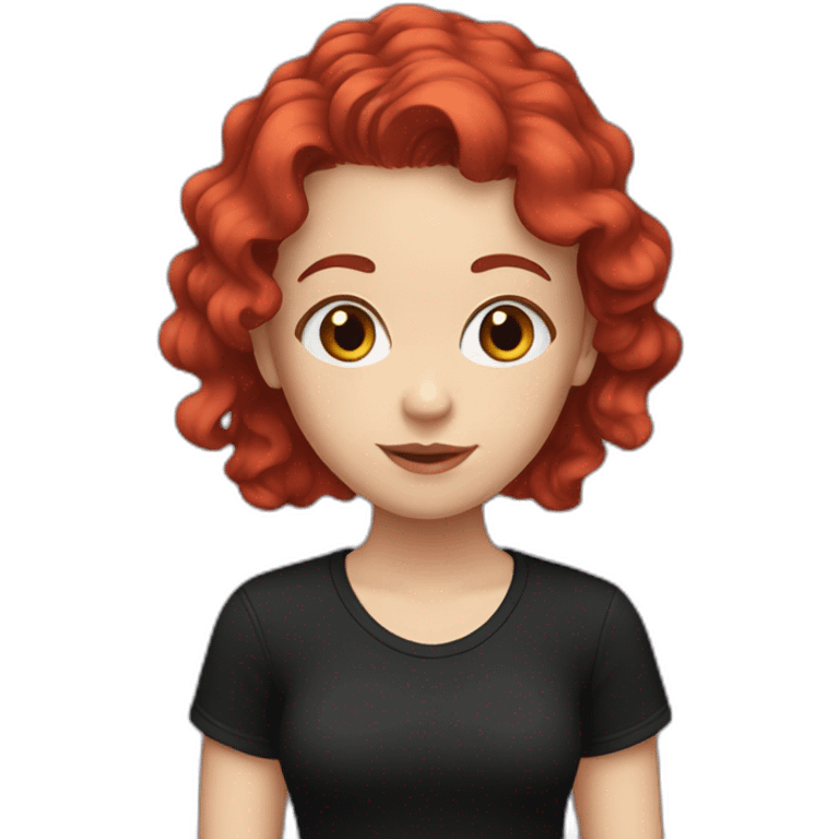 a white girl with red short wavy hair in a black T-shirt emoji