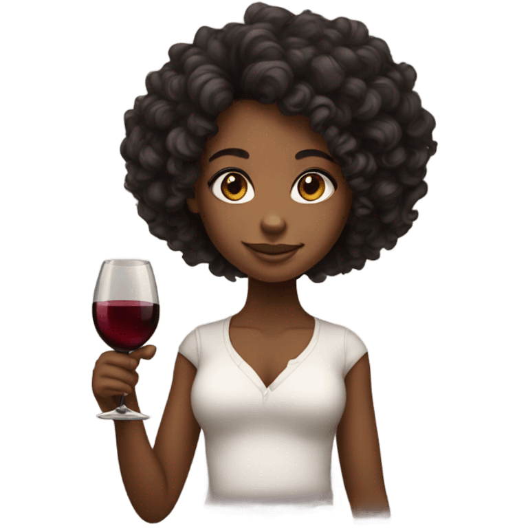 Cute black girl with curly hair holding a wine glass emoji