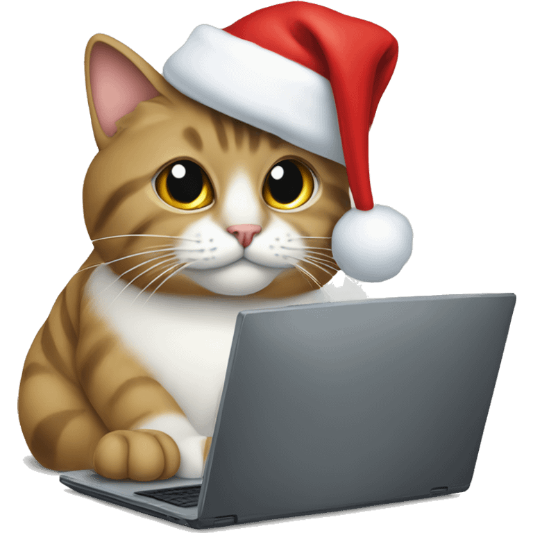 The programmer's cat wearing a santa hat is sitting at the computer emoji