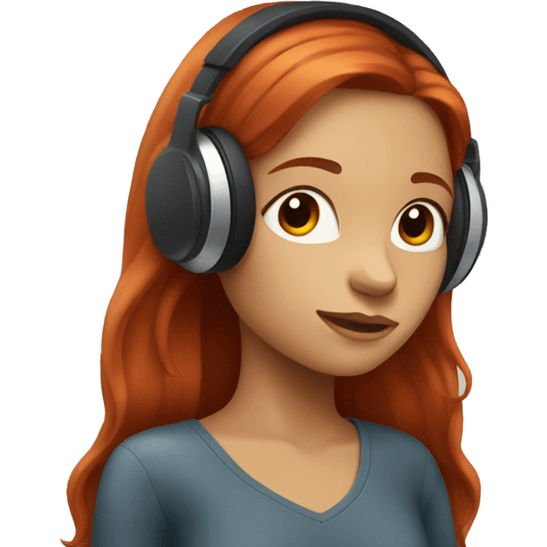 red-haired girl with long hair in headphones emoji