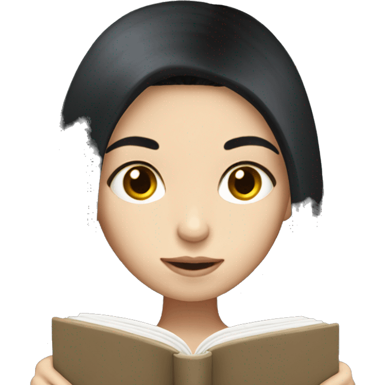 Girl with white skin and long black hair reading emoji