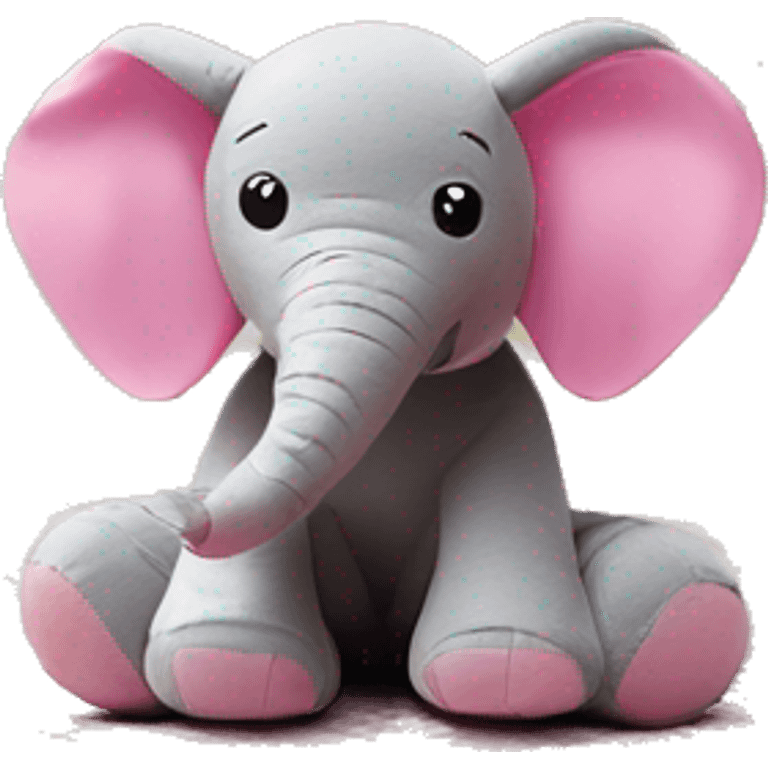 Toy elephant sitting on grey and pink rug  emoji