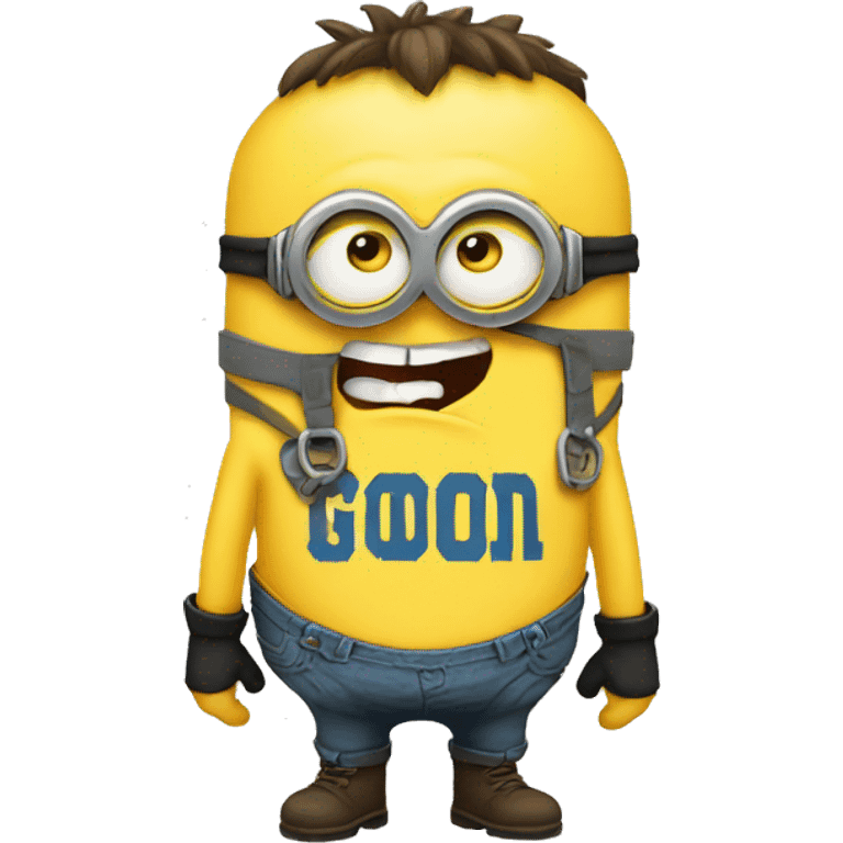 Buff minion with the shirt saying "NEVER GOON" emoji